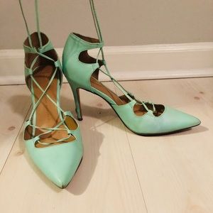 Sexy straps Turquoise heels!